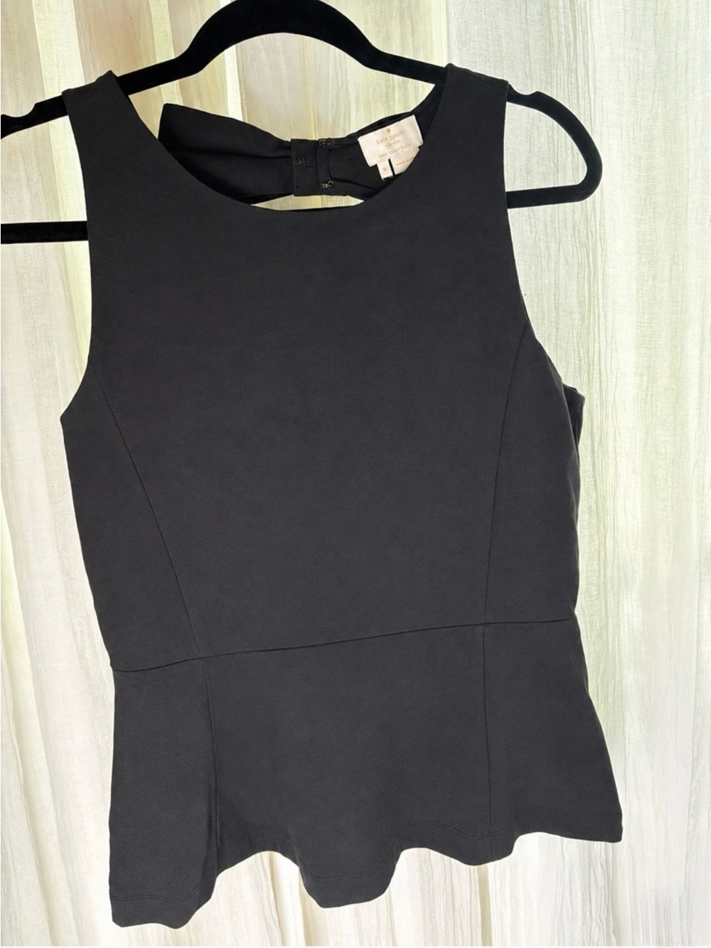 Kate Spade New York Live Colorfully Black Peplum Bow Top Size 8